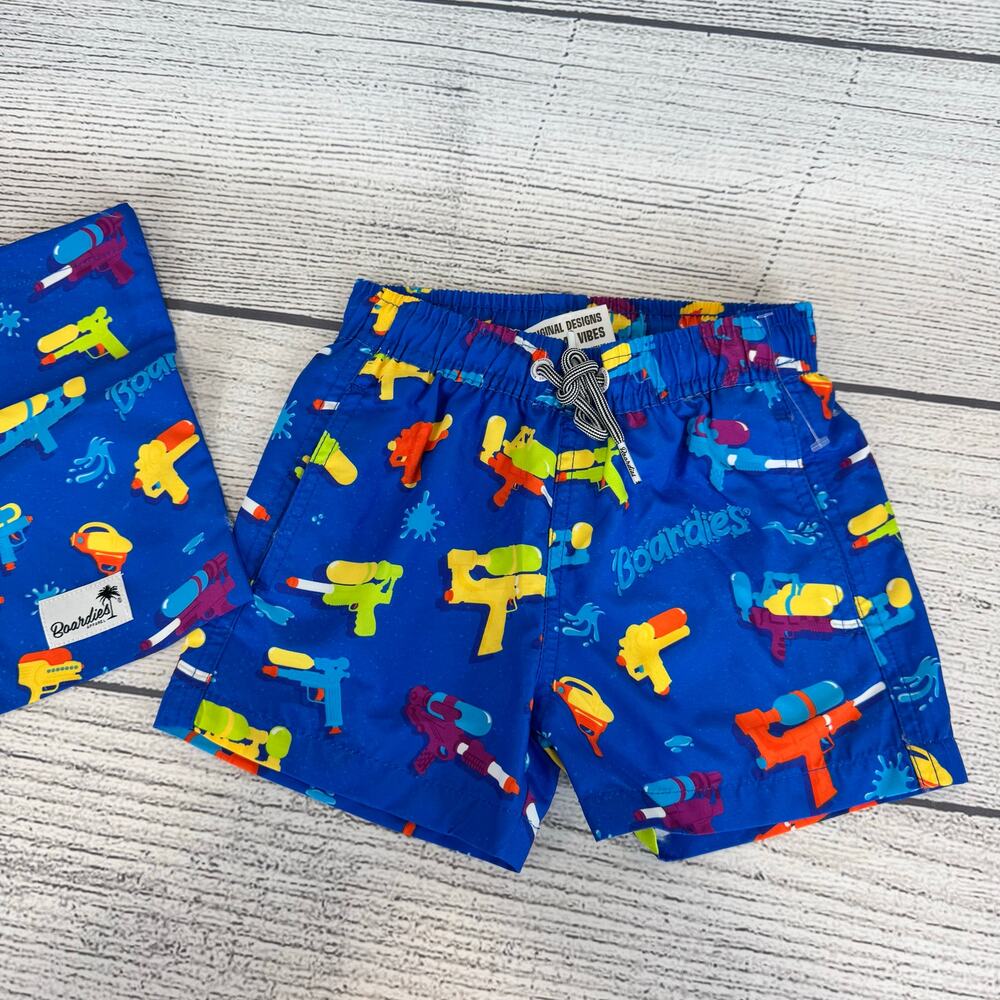 Boardies Boy's Blue Colorful Water Sprayer Printed Swim Trunks Size 2